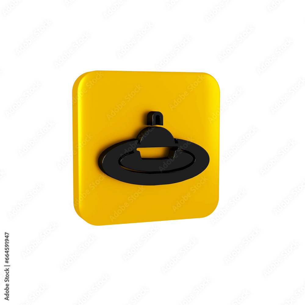 Black Fishing float in water icon isolated on transparent background. Fishing tackle. Yellow square button. Black Fishing float in water icon isolated on transparent background. Fishing tackle. Yellow square button.