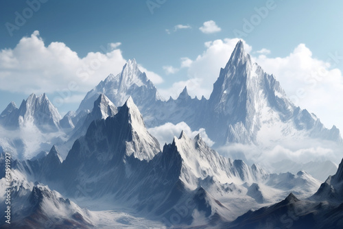 Fantasy landscape with mountains and blue sky. 3D illustration. © Sahil