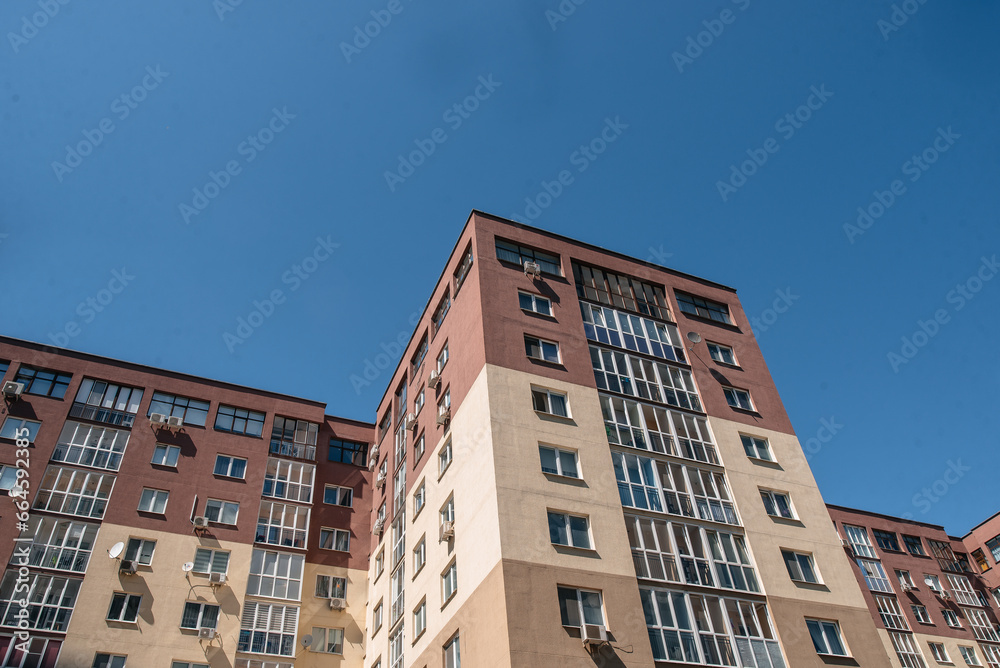 construction of residential buildings, modern glass buildings. perspective view of modern buildings.