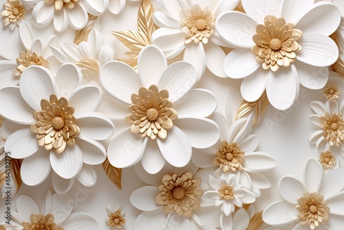 3d gold flowers white backgroung.