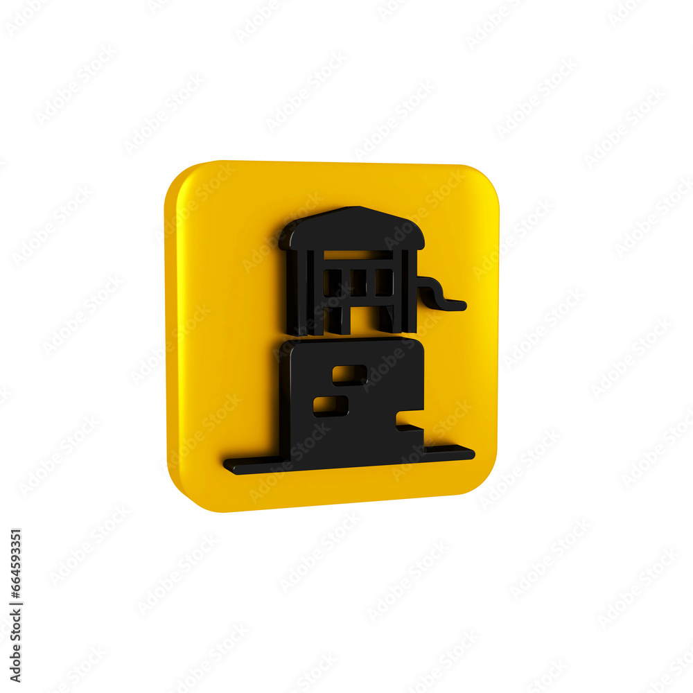 Fototapeta premium Black Well icon isolated on transparent background. Yellow square button.