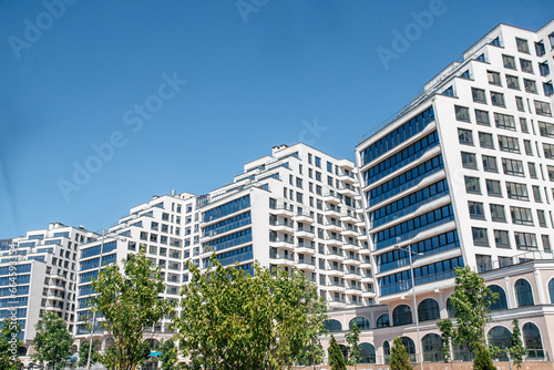 construction of residential buildings, modern glass buildings. perspective view of modern buildings. photo