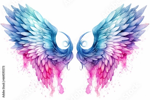 Beautiful magic watercolor blue pink wings. © MstHafija