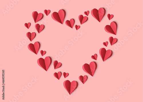 Paper cut heart frame on pink background. Vector illustration. Valentine s Day  greeting card design