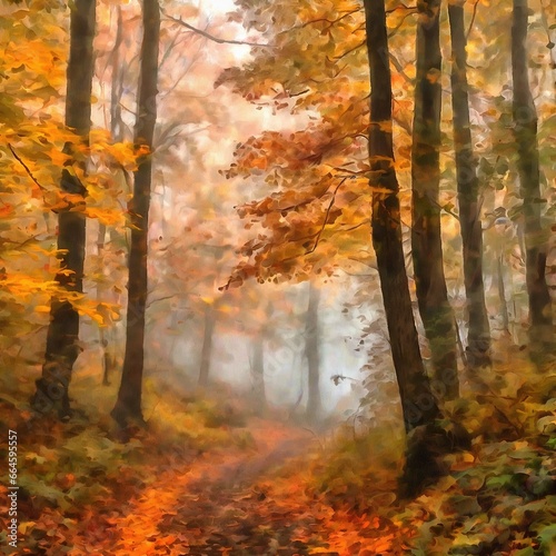 autumn forest in the morning