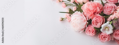 Fresh bunch of pink peonies and roses with copy space. © MstHafija