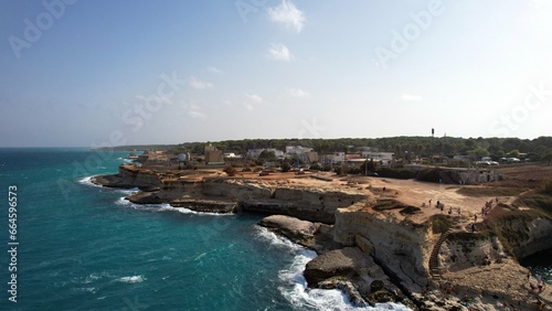 Torre Sant'Andrea - Aerial view and view from the sea of the layered rock formations