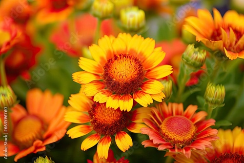 Gaillardia or Blanket Flower. Bright and Colorful Shades of Warm Tones.