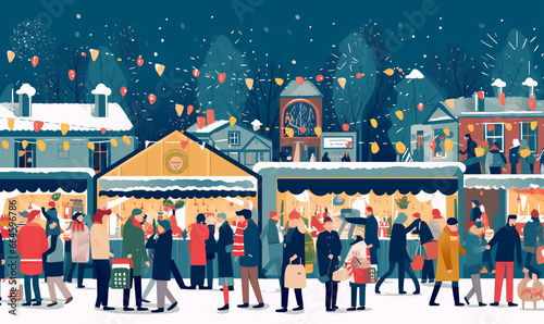 Illustration of people enjoying a festive Christmas market