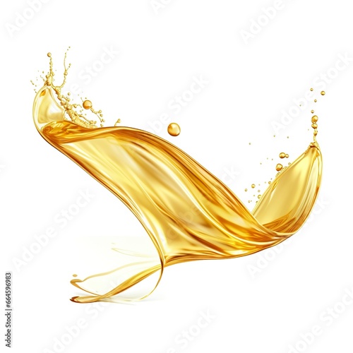 Golden Oil or Cosmetic essence splash isolated on white background, 3d illustration.