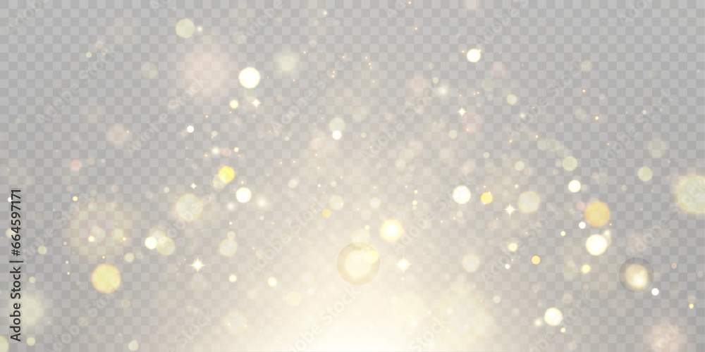 Gold dust light bokeh. Christmas glowing bokeh and glitter overlay texture for your design on a transparent background. . Gold dust light bokeh. Christmas glowing bokeh and glitter overlay texture for your design on a transparent background. .