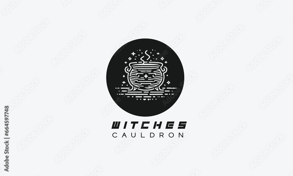 Fototapeta premium Witches cauldron Halloween spooky vector logo icon design