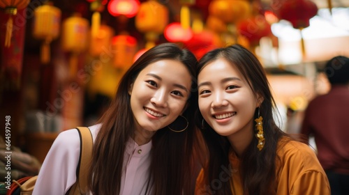 Two young Asian women roam the streets