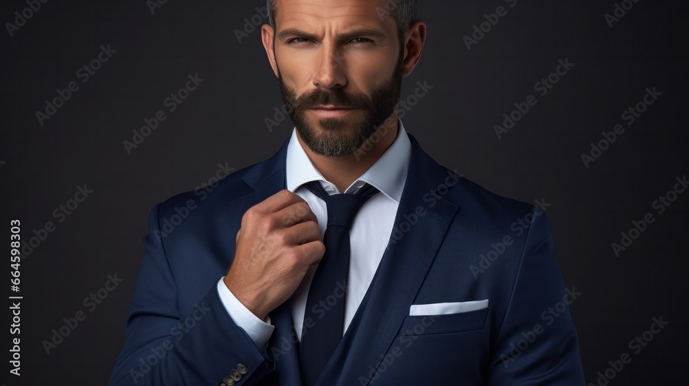 Man in suit in front of black background Man in suit in front of black background