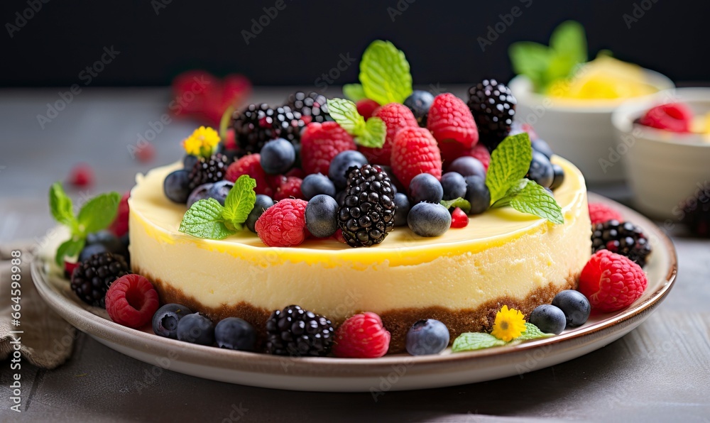 Lemon Cheesecake with Fresh Berries.