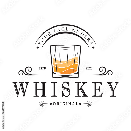 Vintage premium whiskey logo label with glass or beer. for drinks, bars, clubs, cafes, companies.