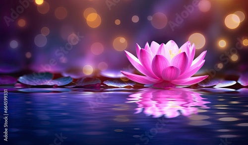 Lotus Pink light purple floating light sparkle purple background. © MstHafija
