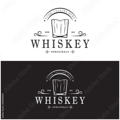 Vintage premium whiskey logo label with glass or beer. for drinks, bars, clubs, cafes, companies.