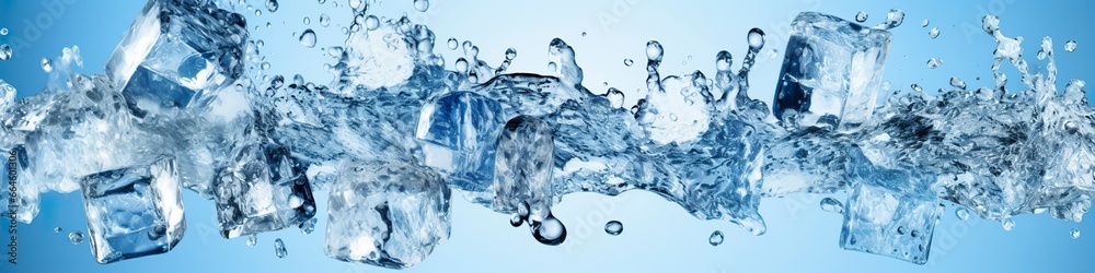 Pieces of ice and water on blue background. Pieces of ice and water on blue background.