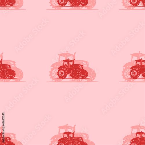 Seamless pattern of large isolated red tractor symbols. The elements are evenly spaced. Vector illustration on light red background