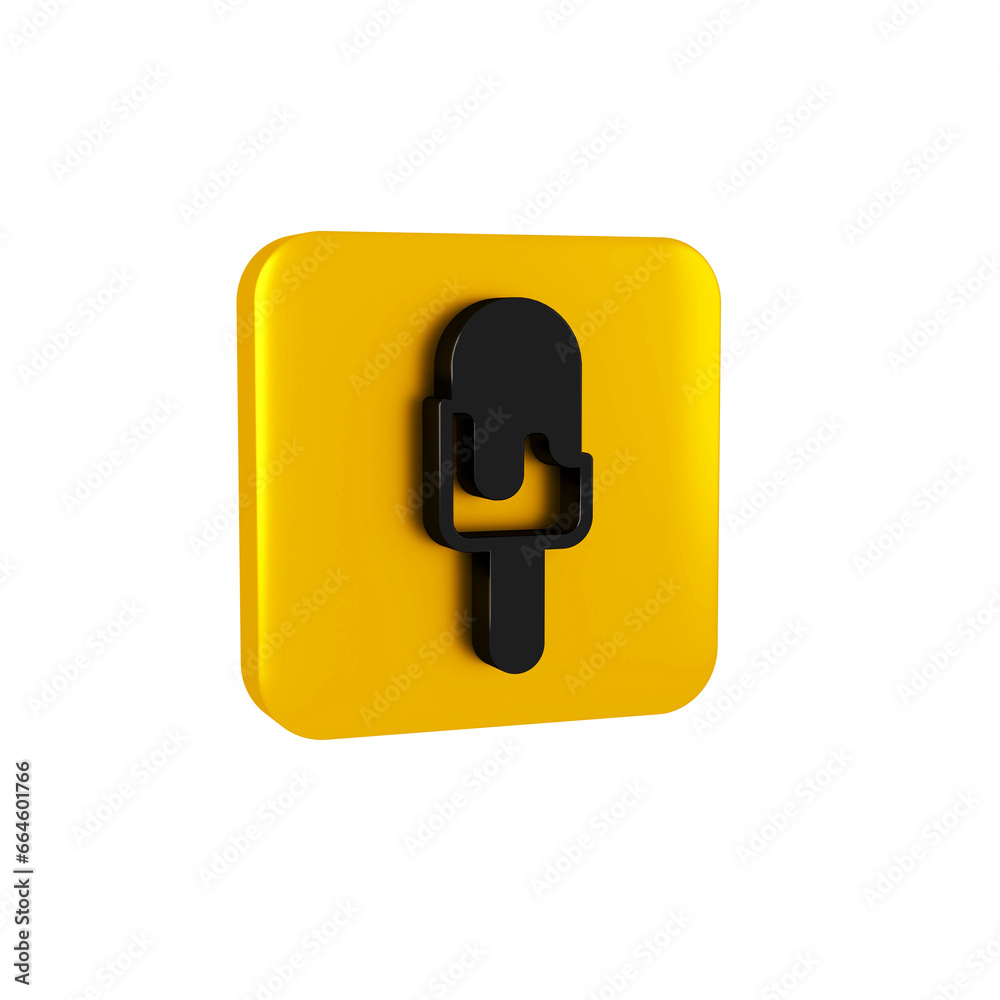 Black Ice cream icon isolated on transparent background. Sweet symbol. Yellow square button. Black Ice cream icon isolated on transparent background. Sweet symbol. Yellow square button.