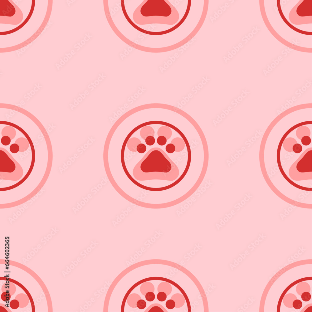 Fototapeta premium Seamless pattern of large isolated red furry gender symbols. The elements are evenly spaced. Vector illustration on light red background