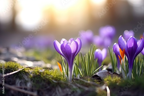 Spring purple crocus flower.