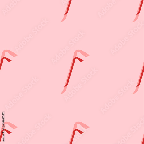 Seamless pattern of large isolated red crowbar symbols. The elements are evenly spaced. Vector illustration on light red background