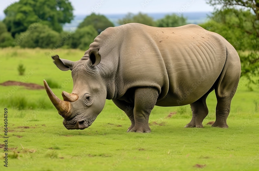 Fototapeta premium White Rhino grazing.