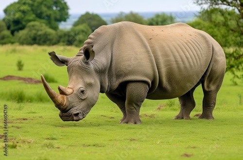 White Rhino grazing.