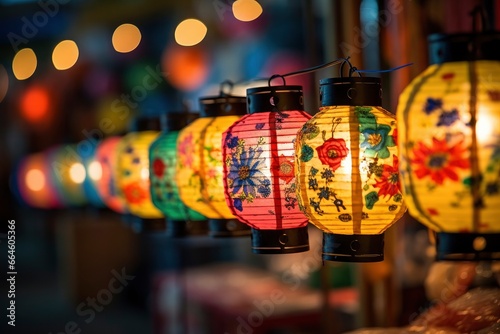 Colorful festival lanterns during the Chinese traditional holiday season. © MstHafija