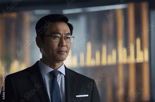 Asian businessman with financial charts photo