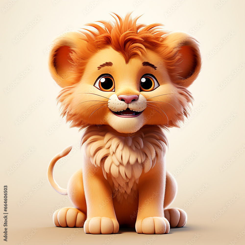 Lion on a white background. Adorable 3D cartoon animal portrait. Lion on a white background. Adorable 3D cartoon animal portrait.
