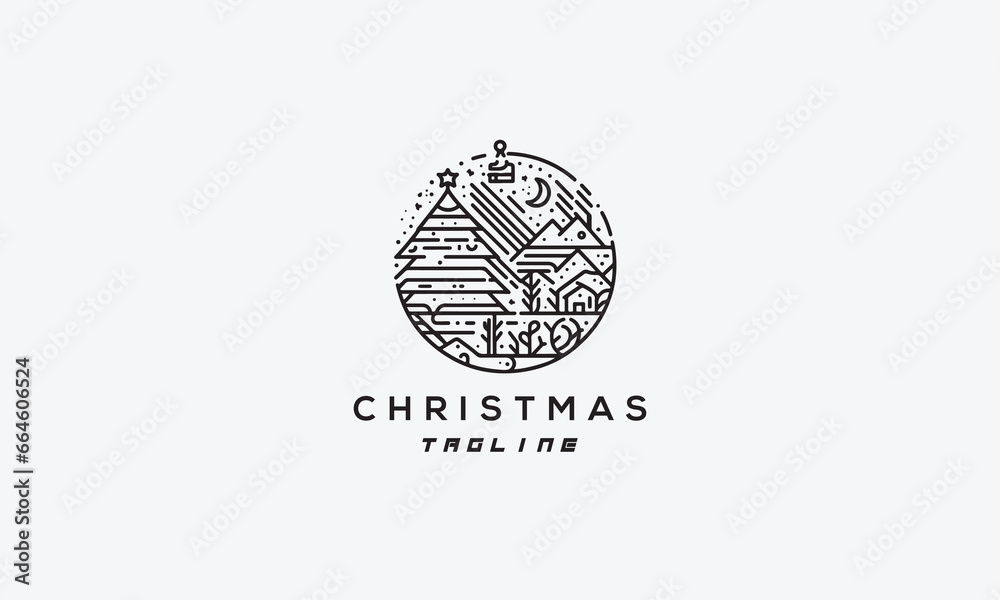 Christmas, x-mas, vector logo icon illustration design in style of minimalistic and line art Christmas, x-mas, vector logo icon illustration design in style of minimalistic and line art