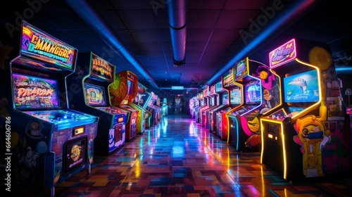 a retro arcade filled with pinball machines