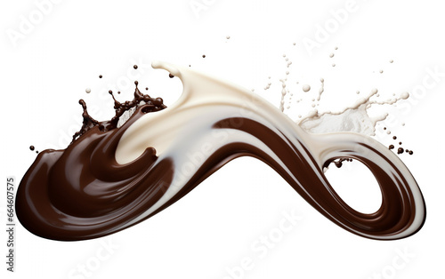 Wave of chocolate and milk professional, black background, for collage. Macro