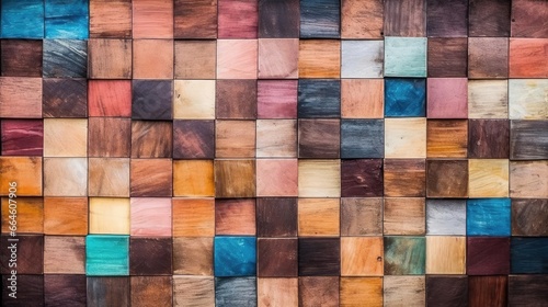 Wood aged art architecture texture abstract block stack on the wall for background Abstract colorful wood texture for backdrop © Fred