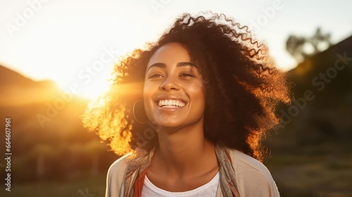 Young african woman smiling at sunset 