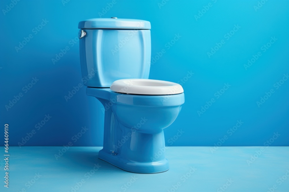 Cool-toned Ceramic toilet blue wall. Wc clean decor. Generate Ai Cool-toned Ceramic toilet blue wall. Wc clean decor. Generate Ai