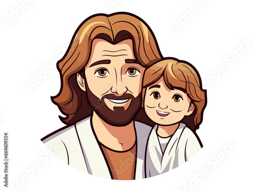Doodle Jesus with Saint John the Baptist, cartoon sticker, sketch, vector, Illustration, minimalistic