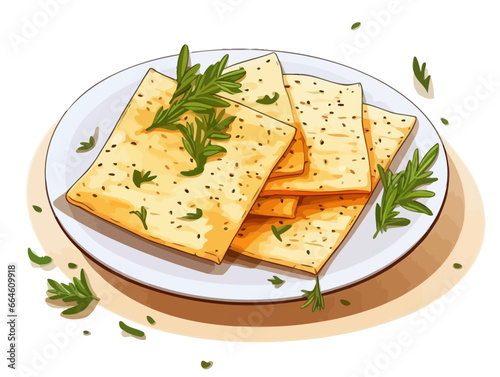 Doodle Matzah with bitter herbs, cartoon sticker, sketch, vector, Illustration, minimalistic