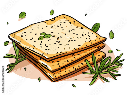 Doodle Matzah with bitter herbs, cartoon sticker, sketch, vector, Illustration, minimalistic