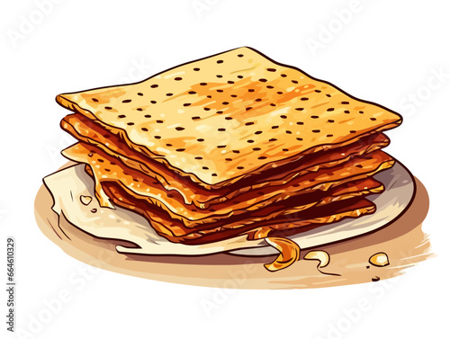 Doodle Matzah with Haggadah, cartoon sticker, sketch, vector, Illustration, minimalistic