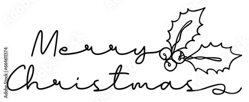 Merry Christmas Design | Xmas Holly Line Art | Festive Seasonal Graphic