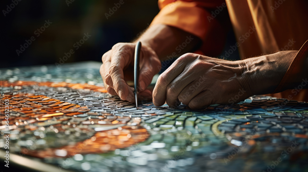 Artisan Placing Glass Tesserae for Dazzling Mosaic Artisan Placing Glass Tesserae for Dazzling Mosaic