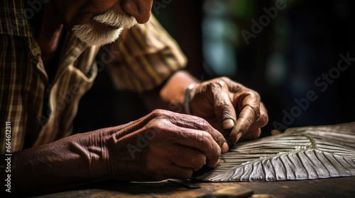 Masterful Indian Engraver Etching Sacred Palm Leaf