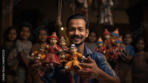 Vibrant Indian Puppet Show with Handmade Puppets and Skilled Puppeteer