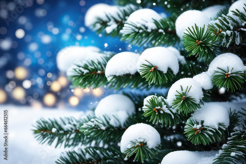 christmas background with fir branches and snow
