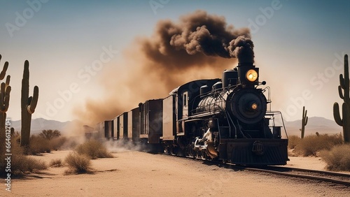 steam train in the desert, a western train that chugs along a dusty desert