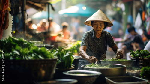 Steaming Bowls of Pho Crispy B  nh M    Lively Vietnamese Street Market